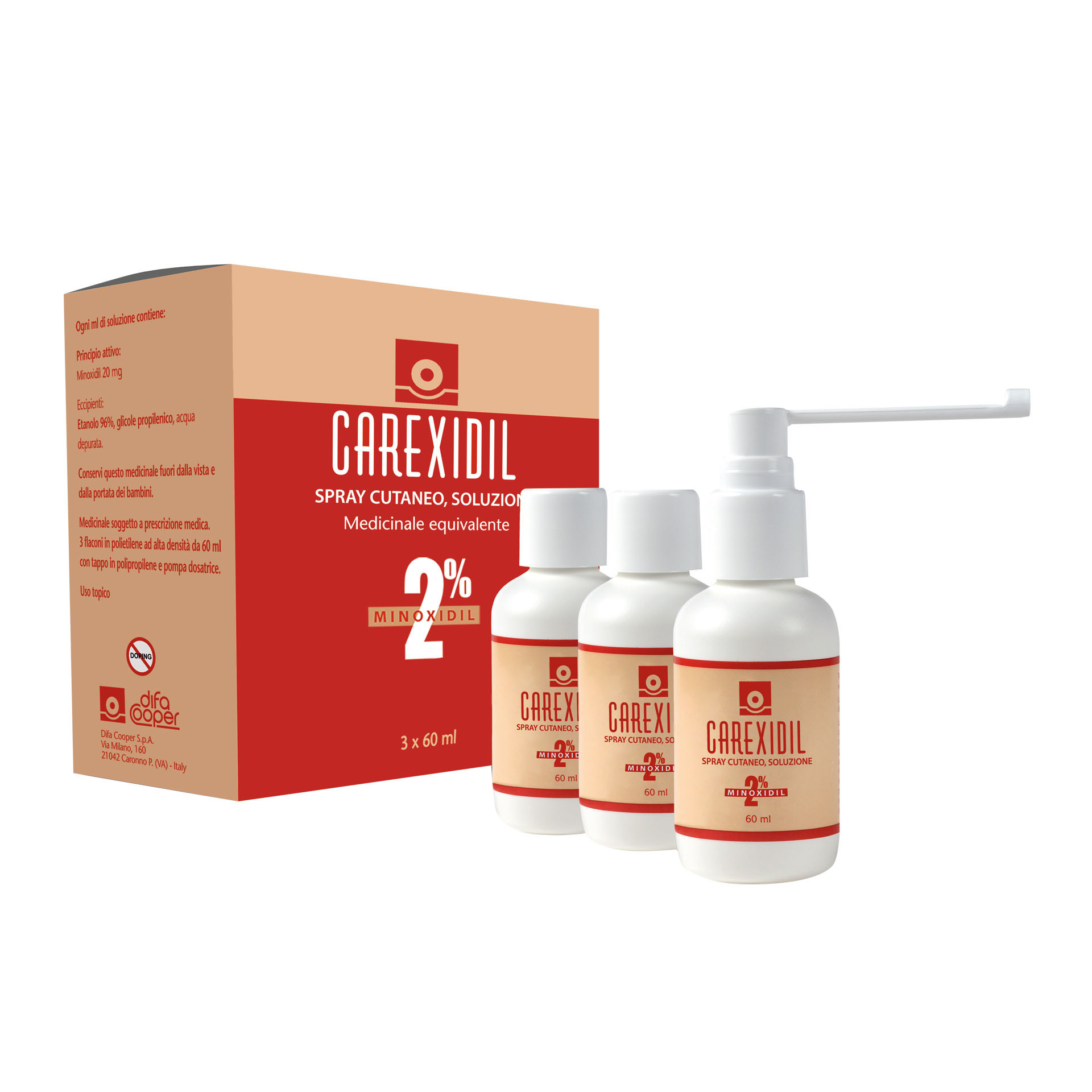 Carexidil Anticaduta Spray Soluzione Cutanea 2% 3 Flaconi 60 ml