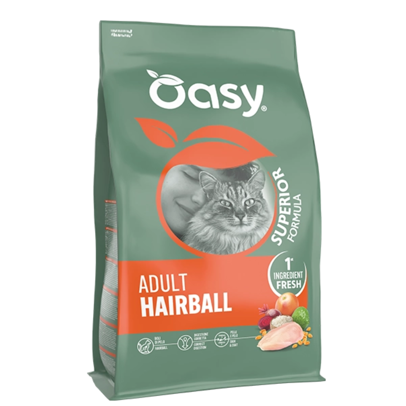 Oasy Dry Cat Superior Adult Hairball Cibo Secco per Gatti Gusto Pollo 1,5 kg