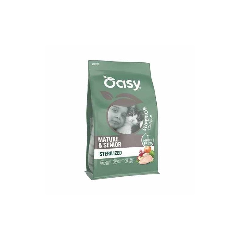 Oasy Dry Cat Superior Mature & Senior Sterilized Alimento Completo per Gatti Gusto Pollo 1,5 kg
