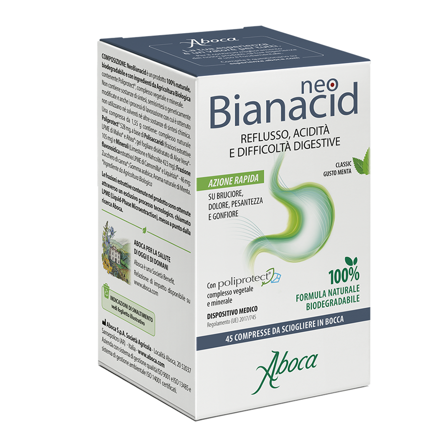 Aboca NeoBianacid Reflusso Acidità e Difficoltà Digestive 45 compresse