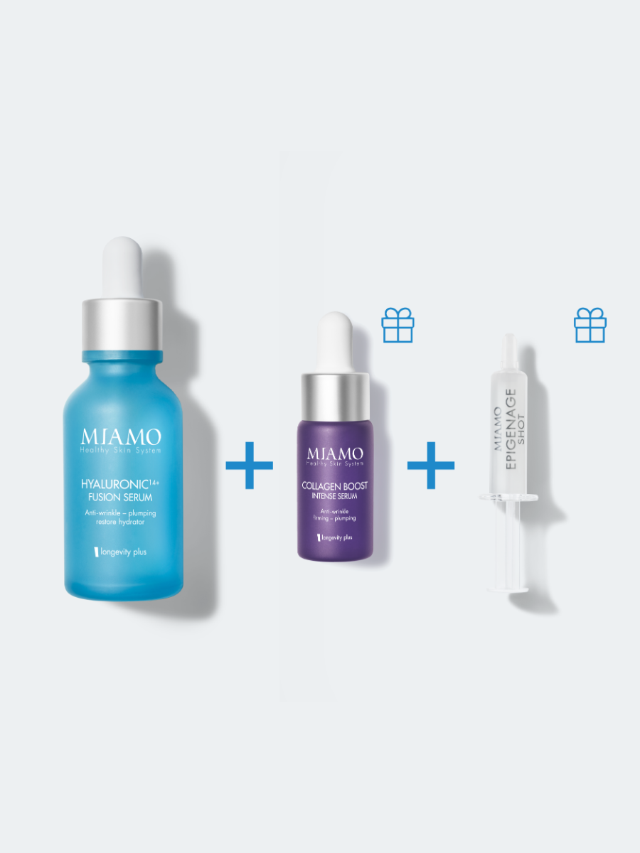 Miamo Protocollo Plump &Fill Antirughe Viso con Hyaluronic 14+ Fusion Serum 30 ml + Collagen Boost Intense Serum 10 ml + Epigenage Shot 1 ml