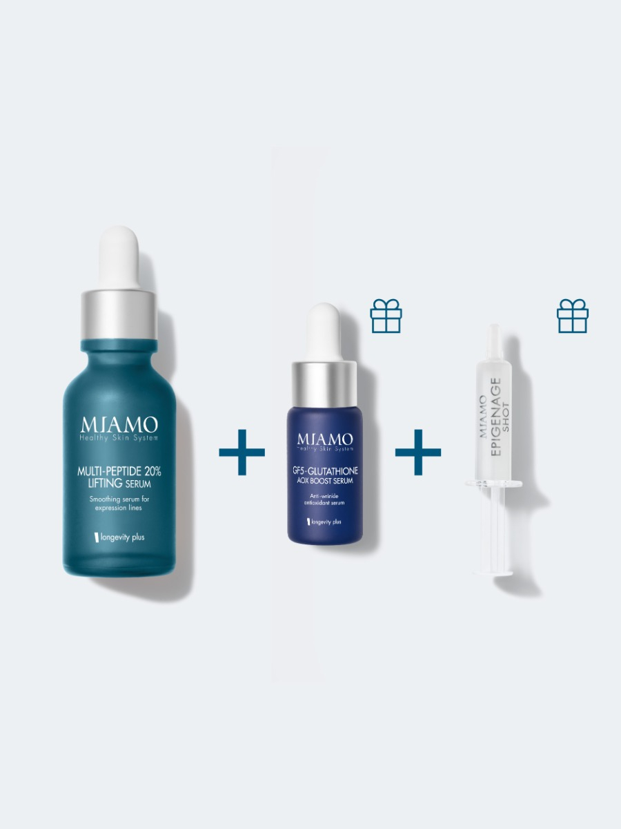 Miamo Protocollo Lift & AOX per Rughe d'Espressione Multi Peptide 20% Lifting Serum 30 ml + GF5 Glutathione AOX Boost Serum 10 ml + Epigenageshot 1 ml
