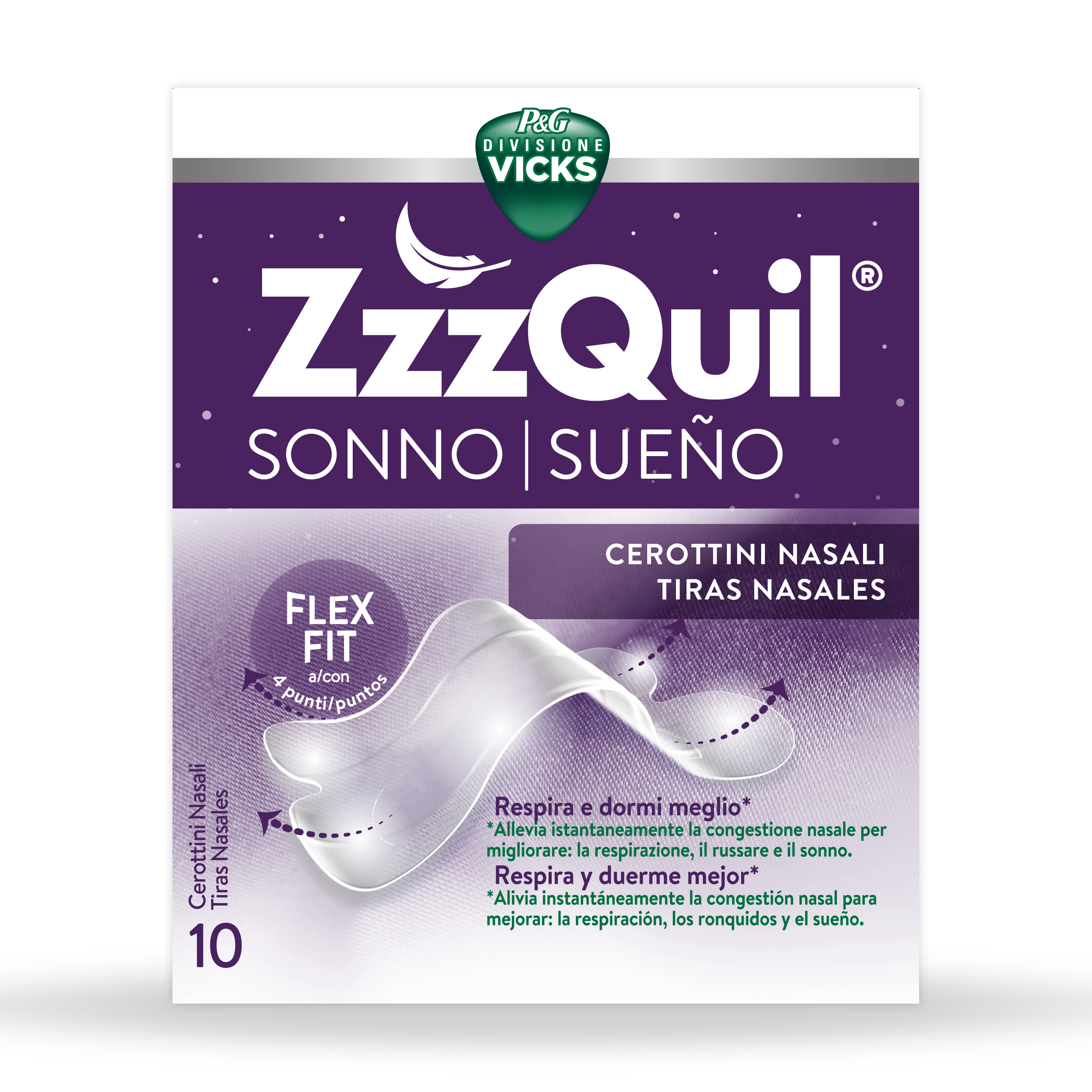 Vicks ZzzQuill Nasal Strips Cerotti Nasali Decongestionanti 10 pezzi