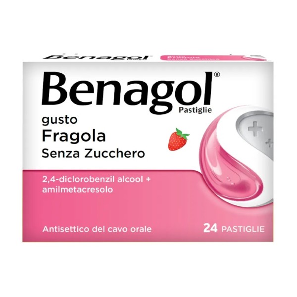 Benagol Pastiglie per Mal di Gola Gusto Fragola Senza Zucchero 24 compresse