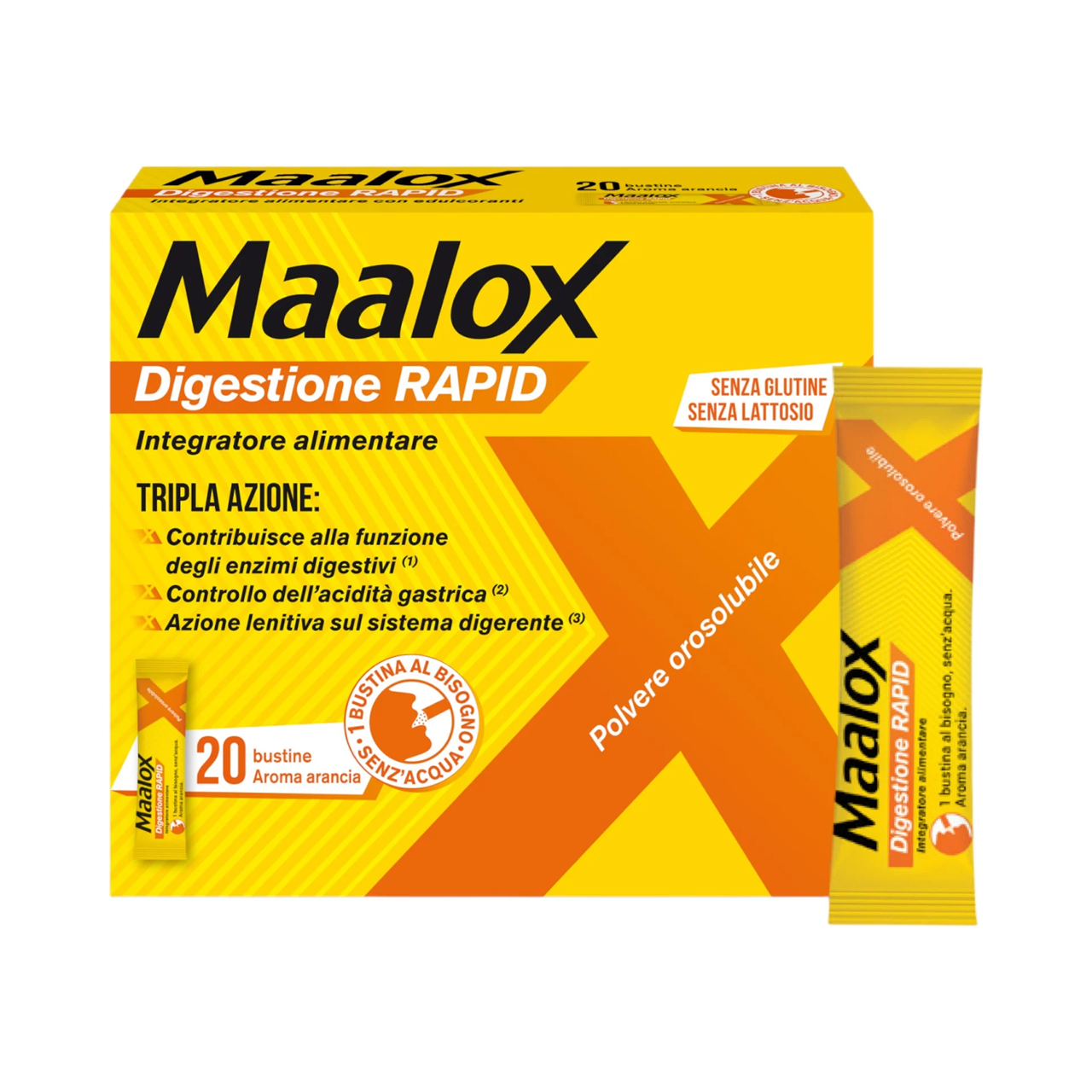 Maalox Digestione Rapid Integratore Cattiva Digestione e Acidità di Stomaco Adulti e Bambini 20 Bustine