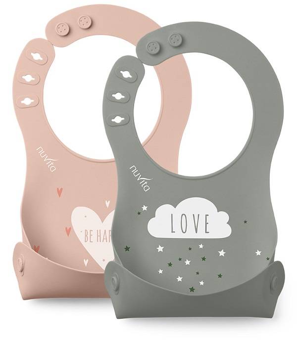 Nuvita Squashy Bavaglino Arrotolabile in Silicone Colore English Rose e Sage Green