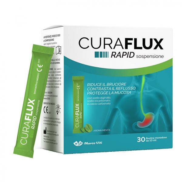Marco Viti Curaflux Rapid Soluzione Orale Integratore per il Reflusso Aroma Menta 30 bustine