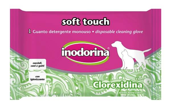 Inodorina Soft Touch Clorexidina Guanto detergente per cani gatti e cuccioli 1 pezzo