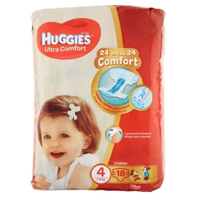 Huggies Ultra Comfort Pannolino Base 7 - 18kg Taglia 4 18 Pezzi