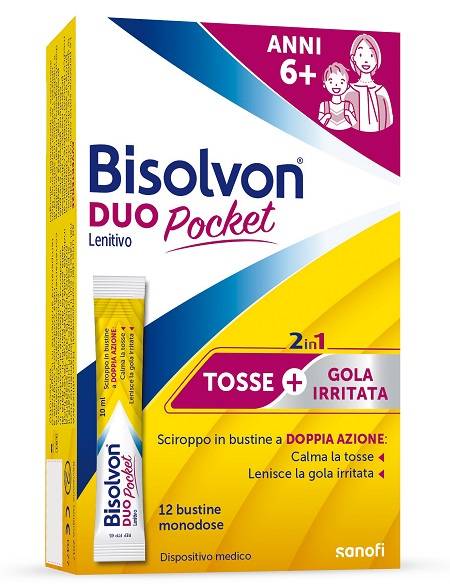 Bisolvon Duo Pocket Lenitivo Sciroppo per la Gola New 12 bustine
