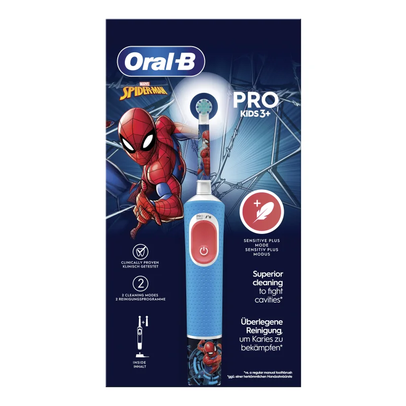 Oral B Pro Kids 3+ Spiderman Spazzolino Elettrico per Bambini + 1 Testina di Ricambio