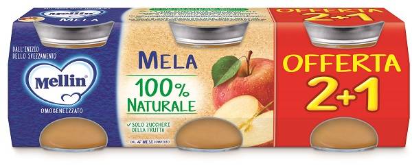 Mellin Omogeneizzato Gusto Mela 3 vasetti da 100 g
