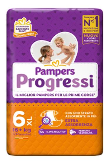 Pampers Progressi Pannolini Taglia 6 XL 16kg+ 17 pannolini