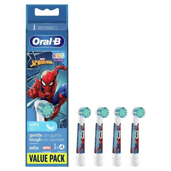 Oral B Kids Testine Per Spazzolino Elettrico Bambini Spiderman 4 testine