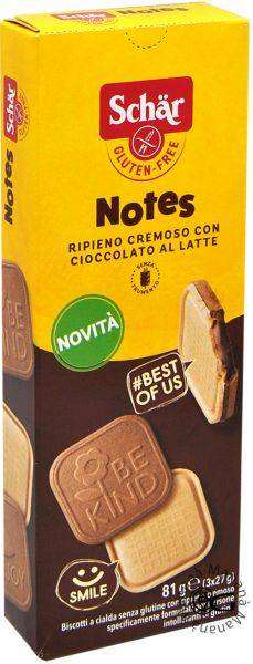 Schar Notes Biscotti a cialda con ripieno cremoso di cioccolato al latte 81 g