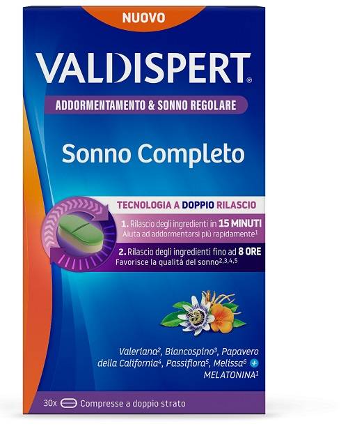 Valdispert Sonno Completo Integratore per Dormire 30 compresse a doppio strato