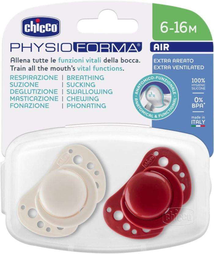 Chicco Air Succhietto rosso in silicone 6 - 16 mesi 2 pezzi