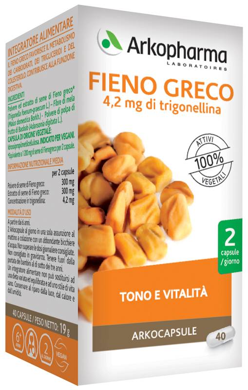 Arkopharma Arkocapsule Fieno Greco Bio Integratore per Tono e Vitalità 40 capsule