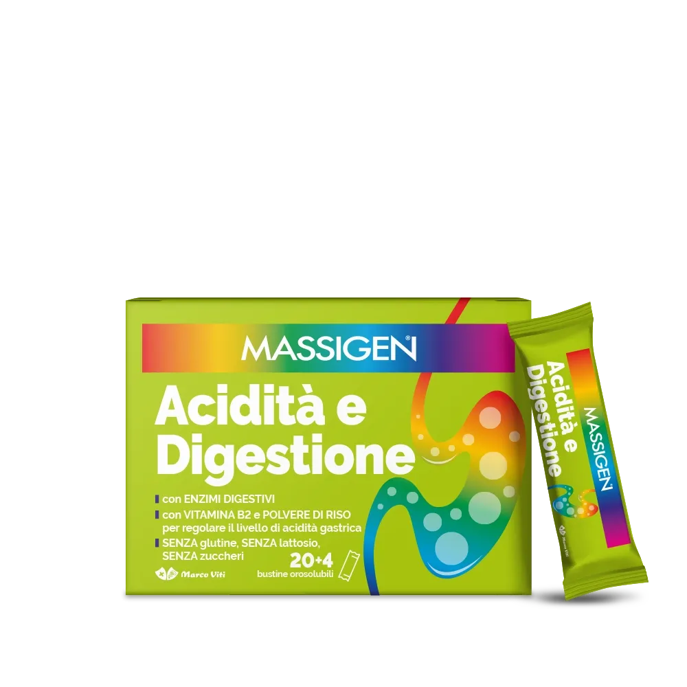 Massigen Acidità e Digestione Integratore per Disturbi Gastrointestinali 24 stickpack