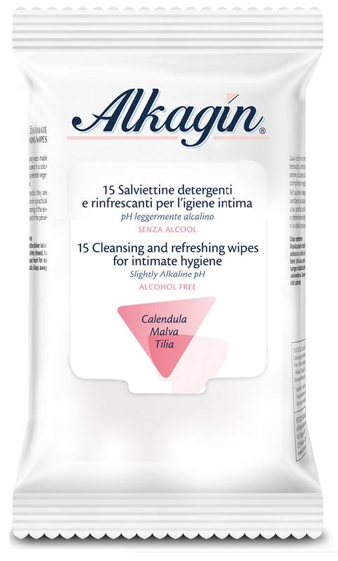 Alkagin Salviettine Detergenti E Rinfrescanti Per L'Igiene Intima Ph Leggermente Alcalino Senza Alcool 15 Pezzi Calendula Malva