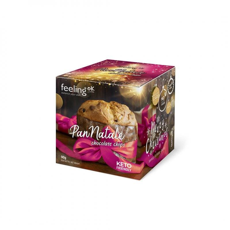 FeelingOk Pan Natale Start Panettoncino Low Carb con Gocce Cioccolato 90 grammi