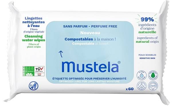 Mustela Salviette all' Acqua Compostabili per Bambini 60 pezzi