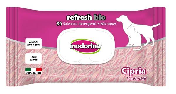 Inodorina Salviette detergenti biodegradabili per animali profumo cipria 30 pezzi