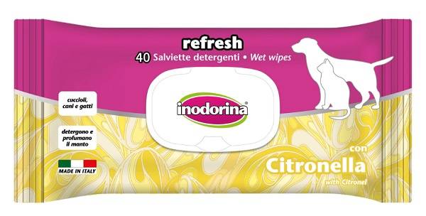 Inodorina Salviette igienizzanti e detergenti per animali con Citronella 40 salviette