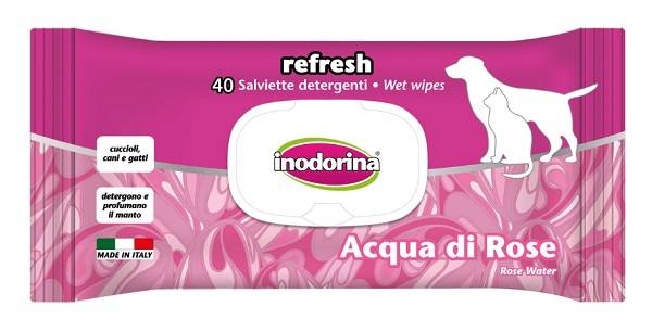 Inodorina Refresh Acqua di Rose Salviette Detergenti Cani e Gatti 40 salviette