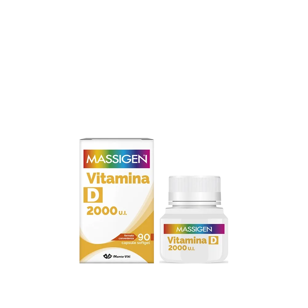 Massigen Vitamina D 2000 UI Integratore per il Sistema Immunitario 90 capsule Softgel