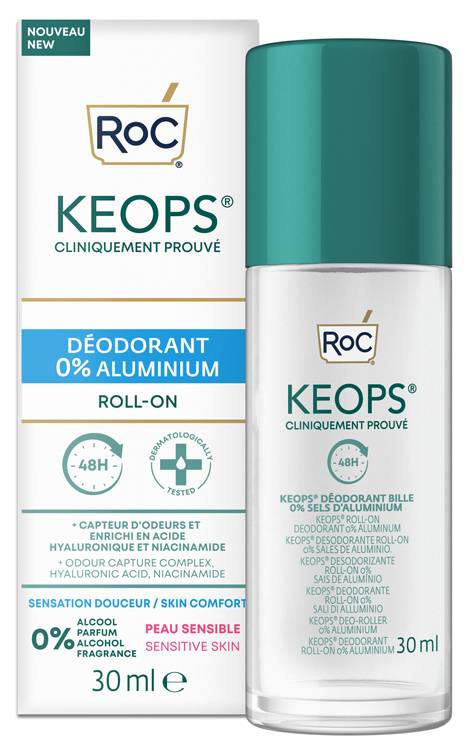 Roc Keops Deodorante Roll - On 0% Sali di Alluminio 30 ml