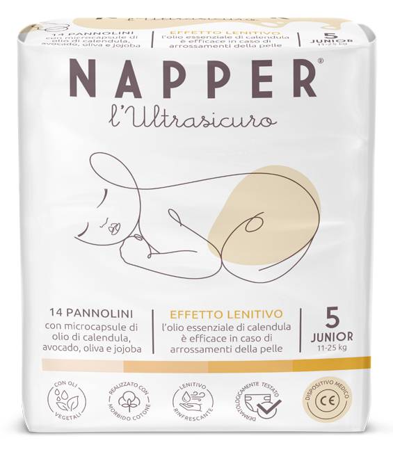 Napper l'Ultrasicuro Pannolino Junior Misura 5 (11 - 25 kg) 14 pannolini