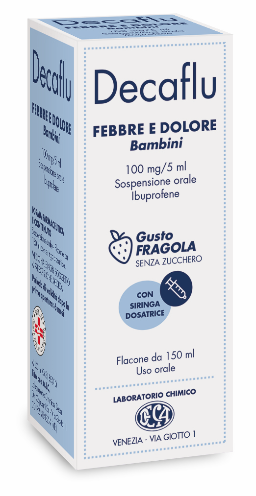 Decaflu Febbre e Dolori Bambini Sospensione Orale 100 mg/5 ml Gusto Fragola senza Zucchero 150 ml