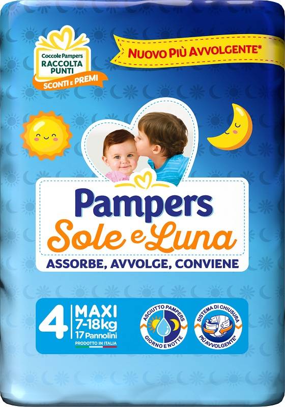 Pampers Sole e Luna Pannolini Taglia 4 Maxi (7 - 18 kg) 17 pezzi