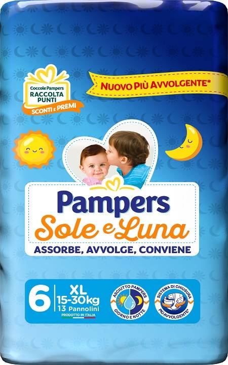 Pampers Sole e Luna Pannolini Taglia 6 XL (15 - 30 kg) 13 pezzi