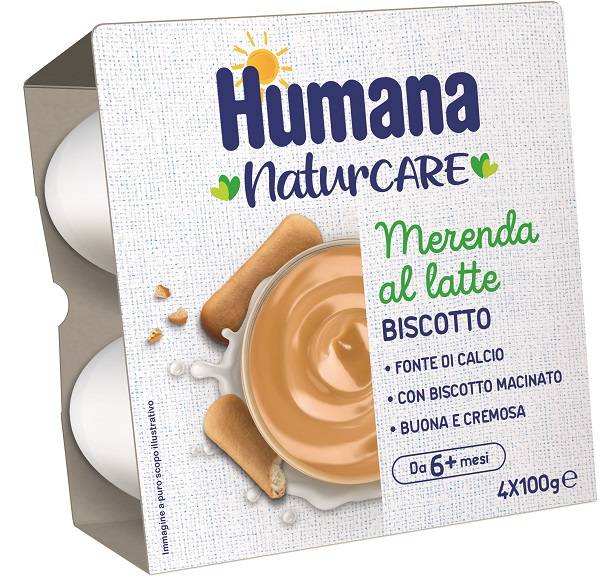 Humana Merenda Latte e Biscotto 4 Vasetti da 100 g