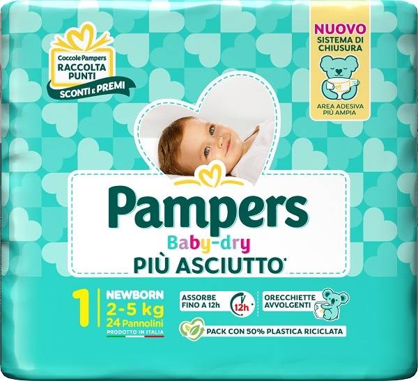 Pampers Baby Dry Newborn Pannolino per Bambini Taglia 1 (2 - 5 Kg) 24 pannolini