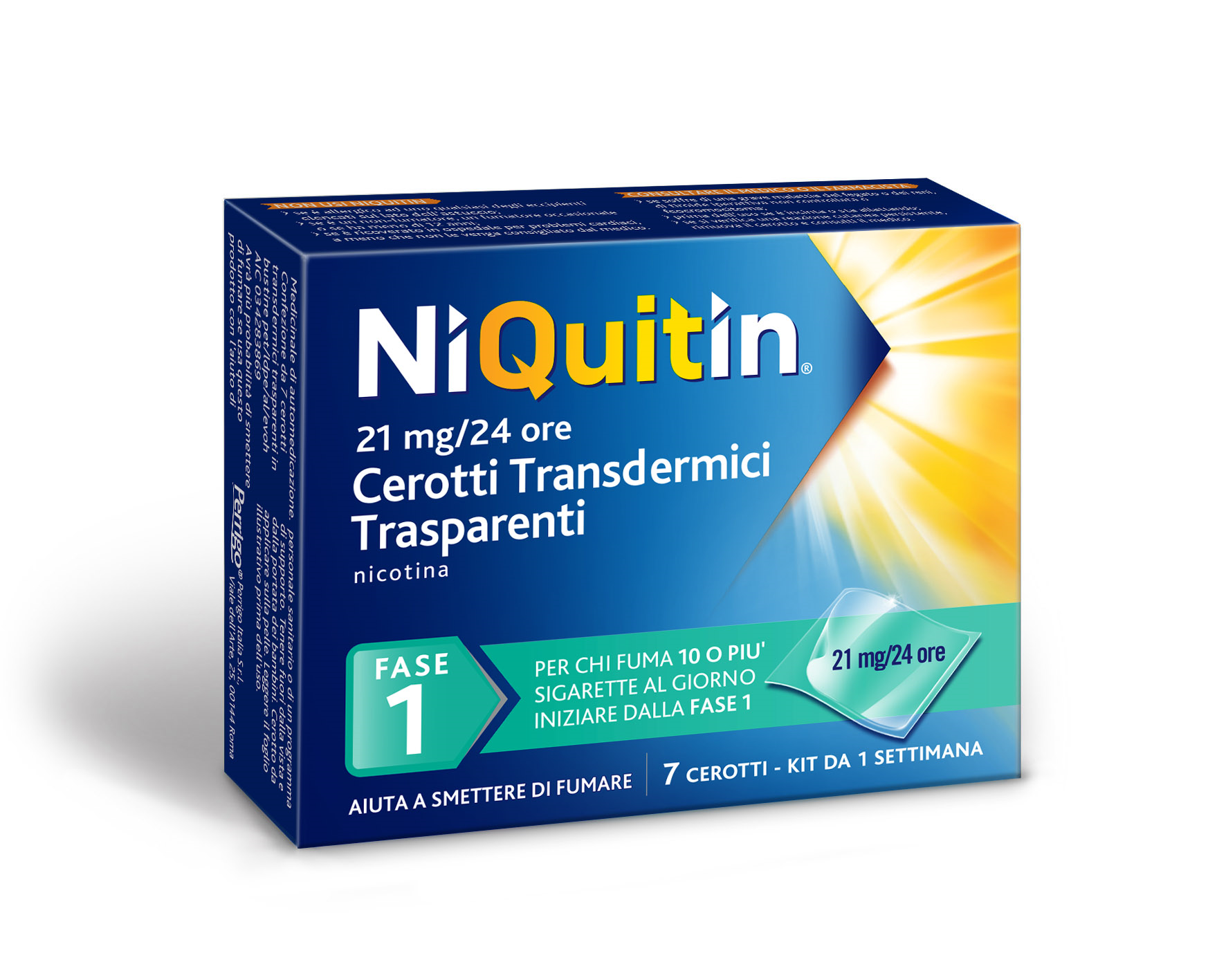 Niquitin Fase 1 Nicotina 21 mg/die 7 cerotti Transdermici Trasparenti per smettere di Fumare