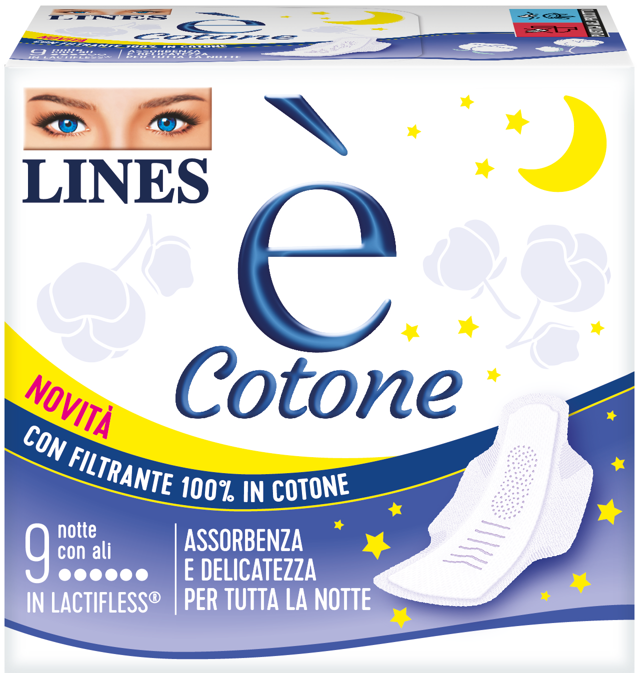 Lines é Cotone Assorbenti Notte in Lactifless con Ali 9 pezzi