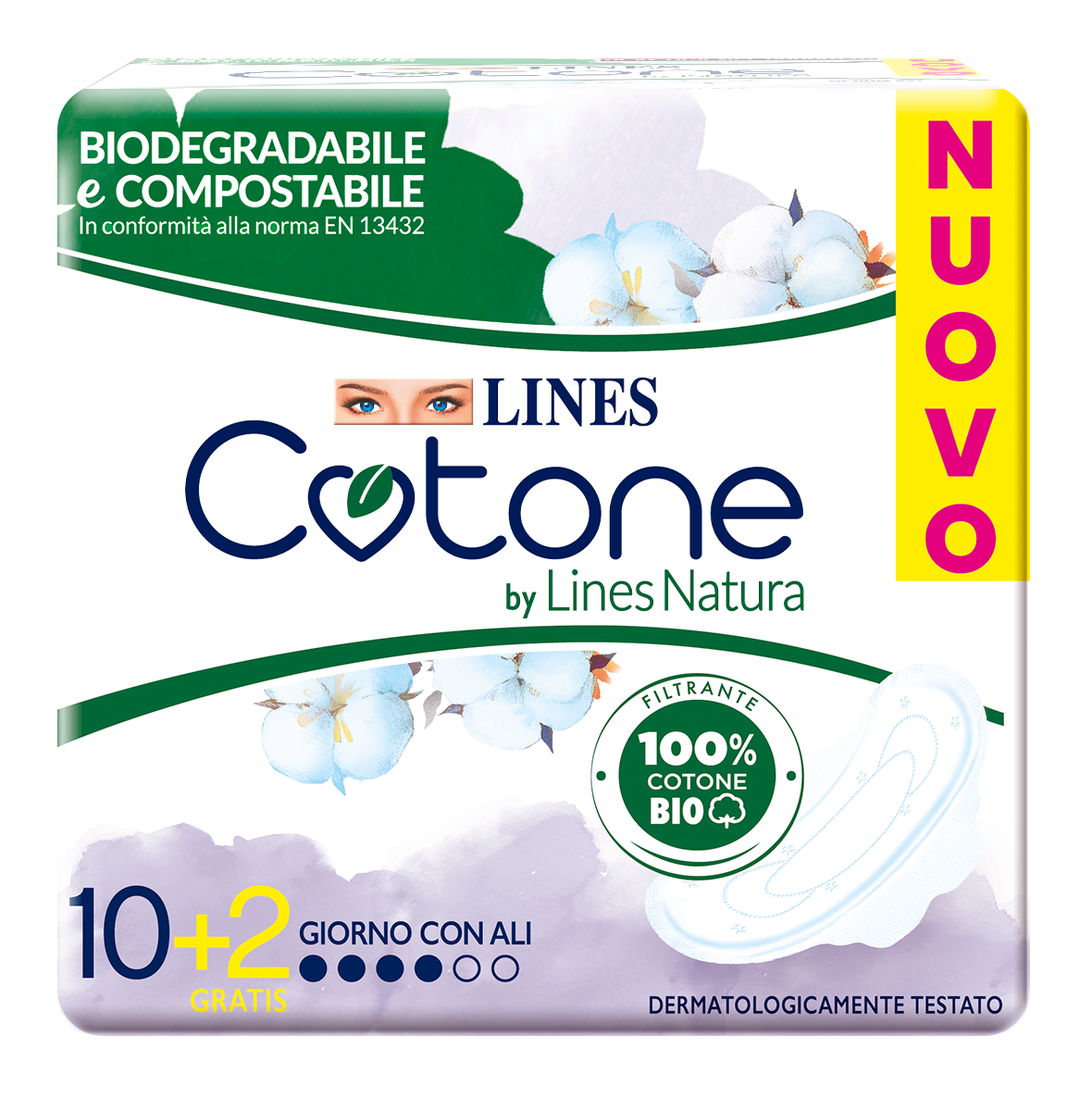 Lines Cotone Bio Ultra con Ali Assorbenti 10+2 Pezzi