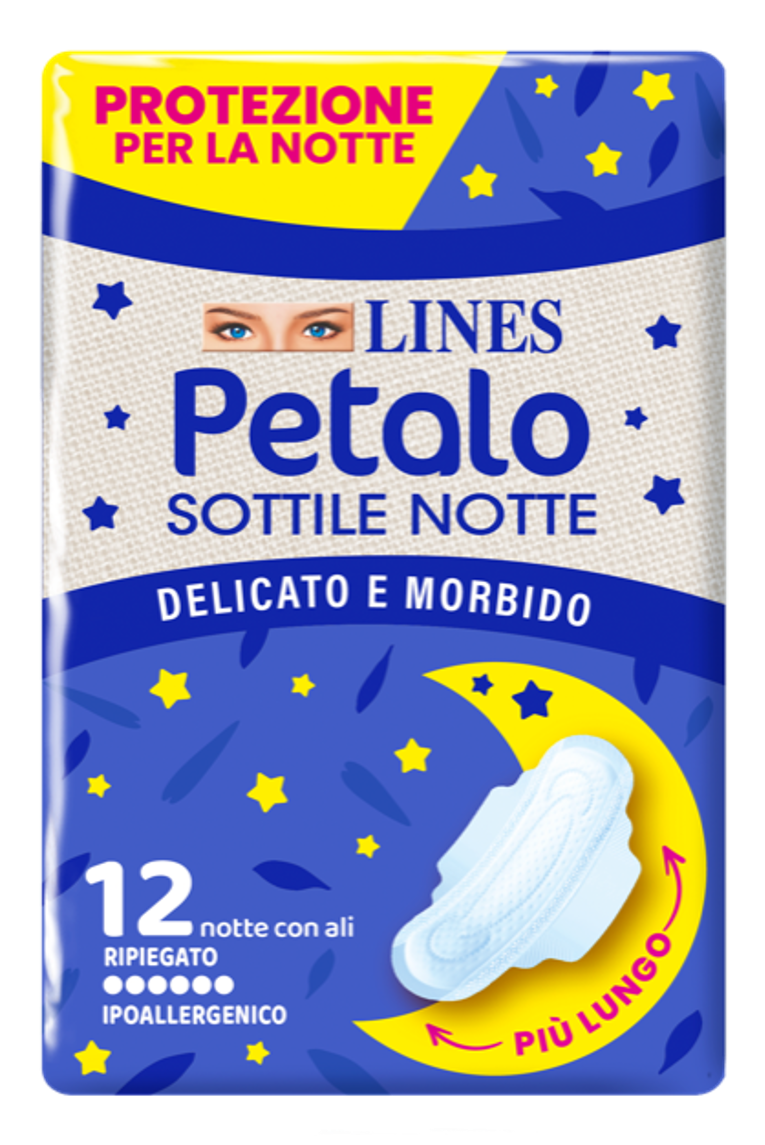 LINES PETALO SOFT SOTTILE NOTTE CON ALI IPOALLERGENICO 12 PEZZI