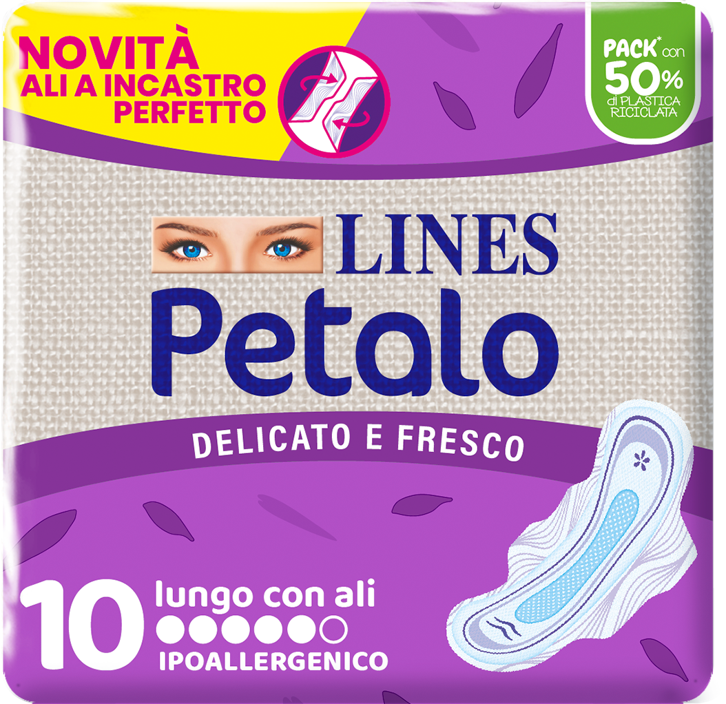 Lines Petalo Blu Assorbente Lungo con Ali 10 pezzi