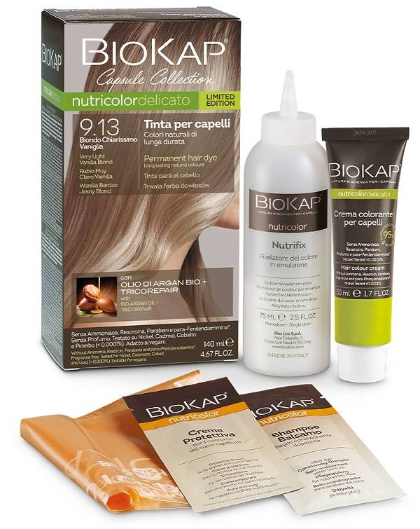 Bios Line BioKap Nutricolor Delicato Tinta per Capelli 9,13 Biondo Chiarissimo Vaniglia Capsule Collection