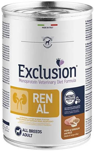 Exclusion Monoprotein Veterinary Diet Formula Dog Renal Pork & Sorghum And Rice All Breeds 400 G Canned