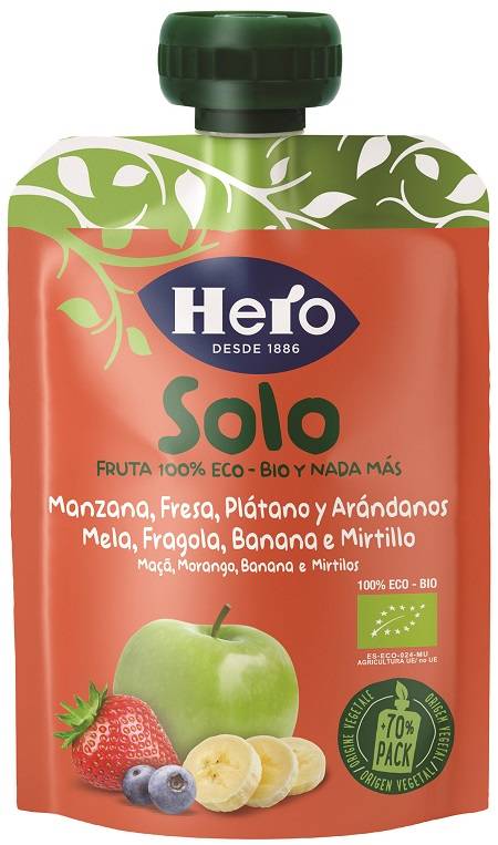 Hero Baby Solo Frutta Frullata Bio Mela Fragola Banana Mirtilli 100 gr