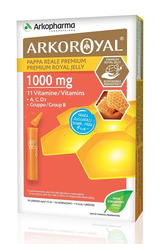 Arkopharma Arkoroyal Pappa Reale 1000 Mg + Vitamine Senza Zucchero 10 Fiale