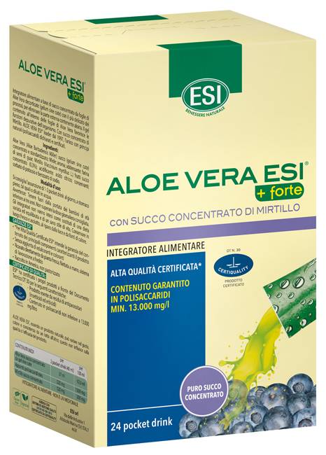 Esi Aloe Vera Succo + Forte Mirtillo Succo di Aloe Vera con Estratto Mirtillo 24 Pocket Drink
