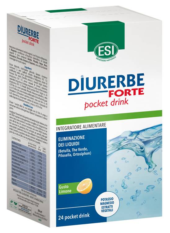 Esi Diurerbe Forte Pocket Drink Limone Integratore Drenante 24 stick