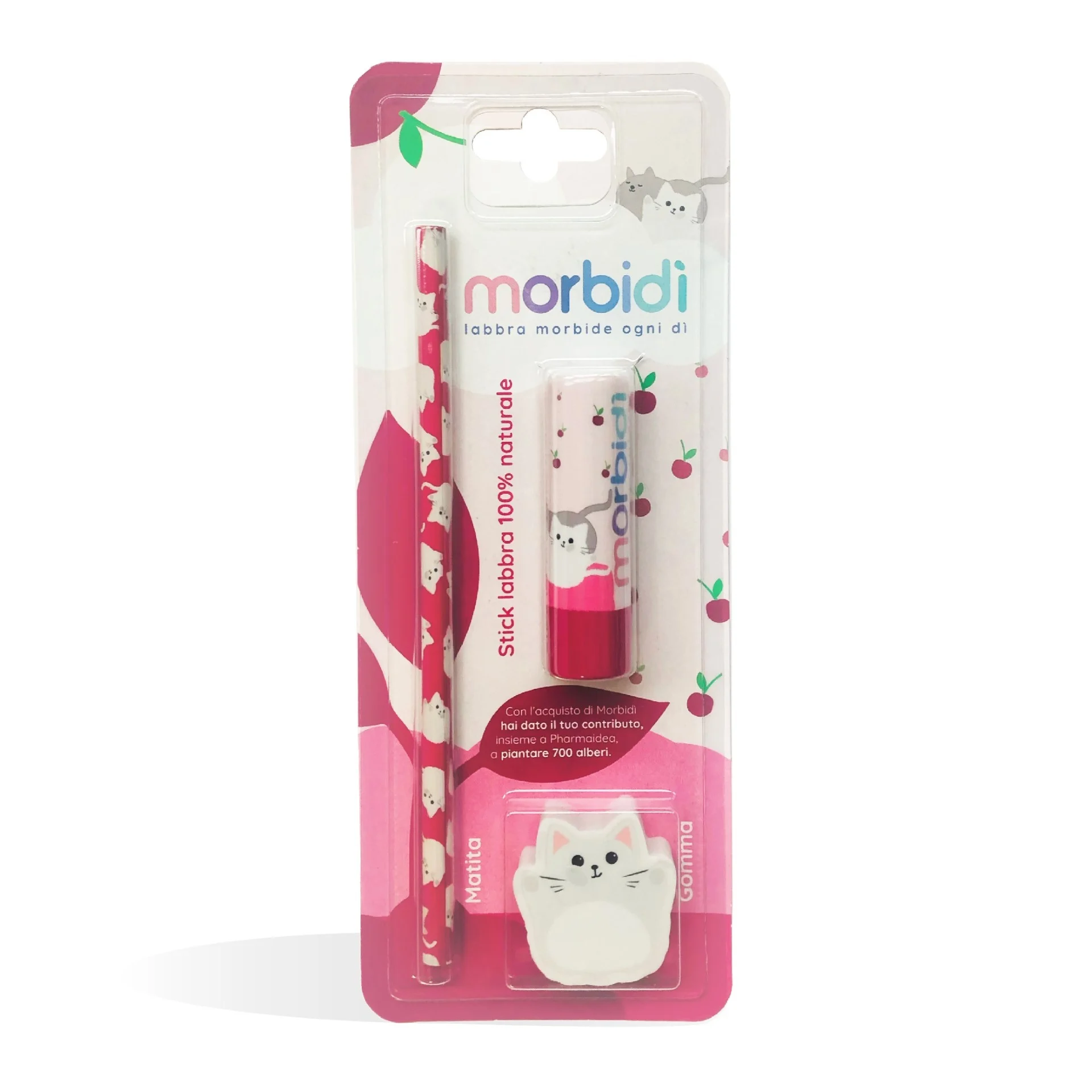 Morbidì Kit Disegno Balsamo Stick Labbra Amarena + Matita + Gomma da cancellare