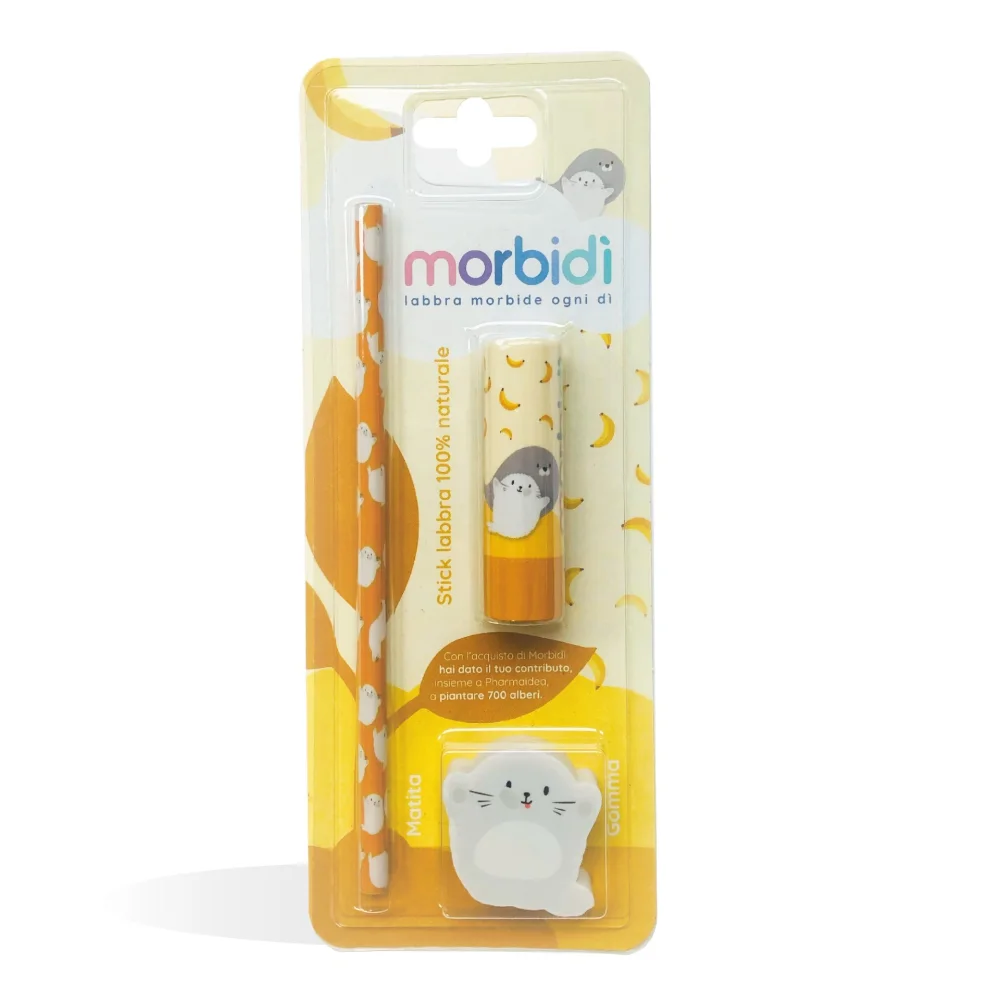 Morbidì Kit Disegno Balsamo Stick Labbra Banana + Matita + Gomma da cancellare